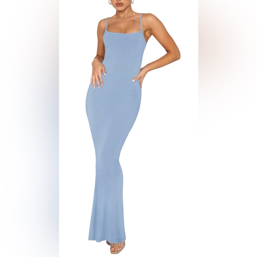 Elegant Blue Bodycon Maxi Dress